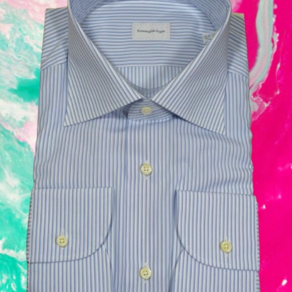 NEW ERMENEGLDO ZEGNA ROSSINI BLUE WHITE DRESS SHIRT DELUXE COTTON XL 43 17 $895 - Picture 5 of 16